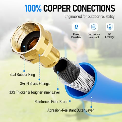 SPECILITE Retractable Garden Hose Reel with 3/4" 65ft Hot/Cold Water Pipe - color: Blue, size: 3/4'' 65 FT