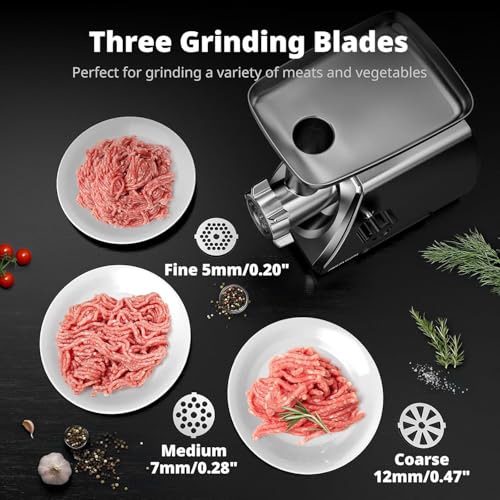 AIRMSEN Electric Meat Grinder & Mincer – Heavy Duty Professional Stainless Steel Sausage Maker & Stuffer with 3 Plates, 2 Stainless Blades & Kubbe Kit – Fast, Quiet, Easy to Clean for Home Kitchen Use - size: Medium