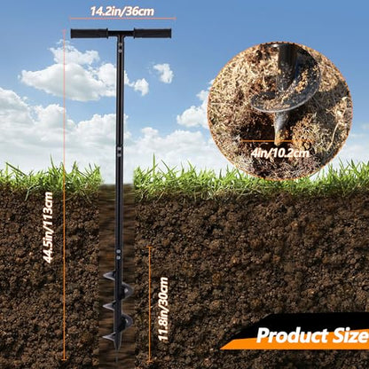 2 in 1 Hand Auger Spiral Drill, 4 x 44.5inch Post Hole Digger for Planting
