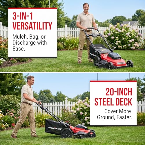 20" Self Propelled Lawn Mower,3-in-1 Walk-Behind Mower - color: Black and Red