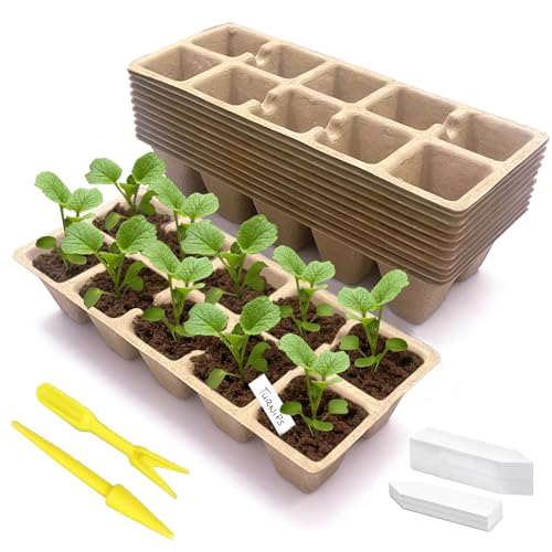 120 Cells Seed Starter Tray, 12 Pack Germination Peat Pots with 100 Labels, Plant Starter Kit for Seedlings