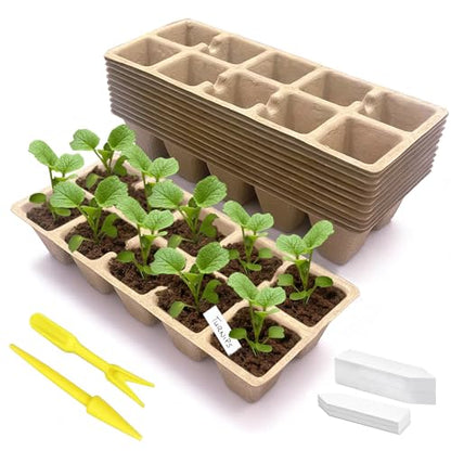 120 Cells Seed Starter Tray, 12 Pack Germination Peat Pots with 100 Labels, Plant Starter Kit for Seedlings