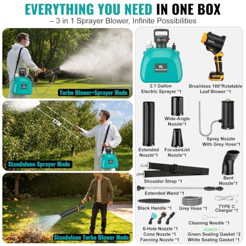3-in-1 Battery Powered Sprayer Blower Compatible for Dewalt 20V Battery - color: Yellow