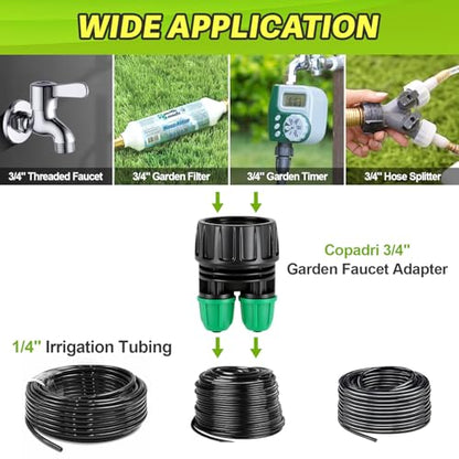 6 Pack 3/4 Inch Female Pipe Thread to 1/4 Inch Drip Irrigation Tubing Adapter, 3/4 In. Faucet PVC Adapter to 1/4 In. 2 Way Drip Line Connector with Lock Barbed Design