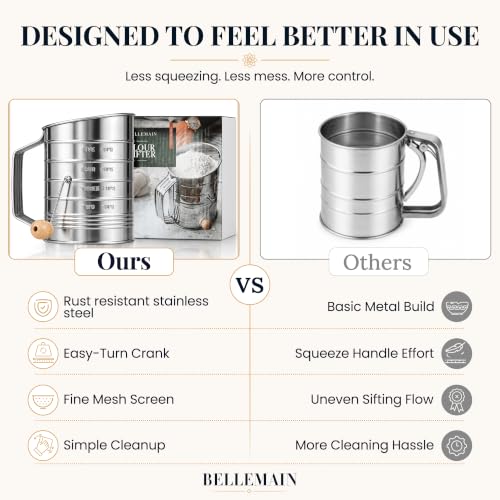 Bellemain Stainless Steel Flour Sifter for Baking with Hand Crank - 5 Cup - size: 5 Cup