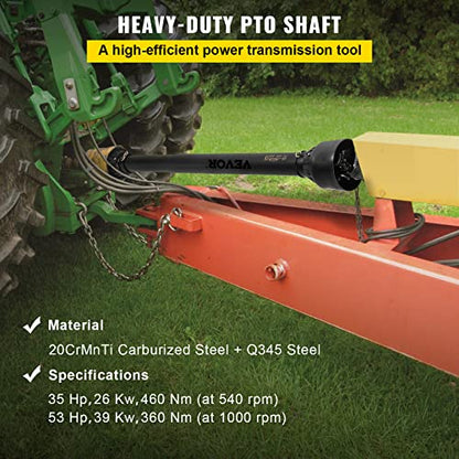 VEVOR PTO Shaft 1-3/8" PTO Drive Shaft 6 Spline Tractor Round Implement End - size: 43"-61"