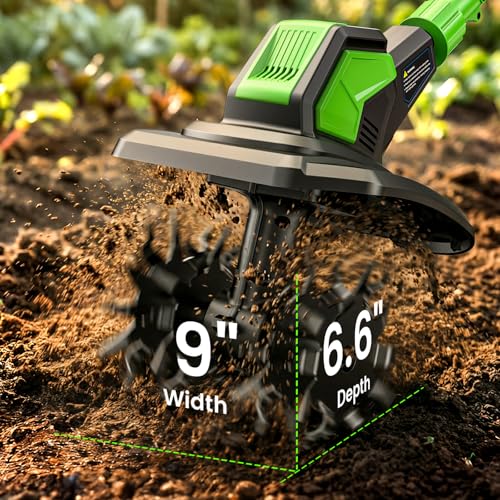 Etoolab 20V Cordless Electric Tiller, 9 in Width, 6.6 in Depth Rototiller - color: Green