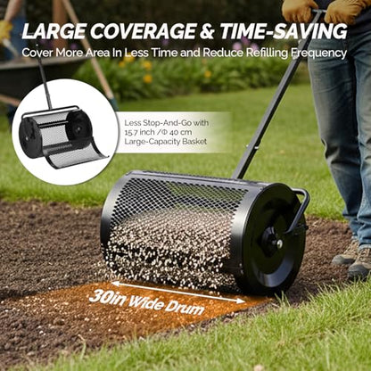 VINGLI Compost Spreader, 30 inch Peat Moss Spreader with Height Adjustable Handle, T Shaped Handle Peat Moss Roller, Seed Spreader for Lawn Backyard Outdoor (30"-Black) - size: 30"-Black
