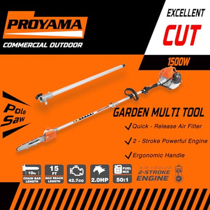 PROYAMA 42.7cc 5 in 1 Gas Powered Hedge Trimmer, Weed Eater, Pole Saw