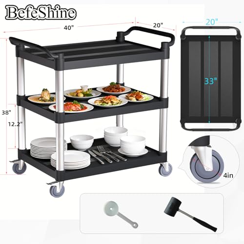 Utility Cart with Tangle-Free Wheels, Large Size 3 Tier Restaurant Cart - size: 40"×20"×38" L