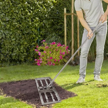 Garvee 30x10 Inch Stainless Steel Heavy Duty Lawn Leveling Rake – 72 Inch Long Handle, 180° Rotation, Topdressing and Landscape Rake for Lawns, Gardens, Farms, Golf Courses, Pastures – Easy Attachment - size: 30in