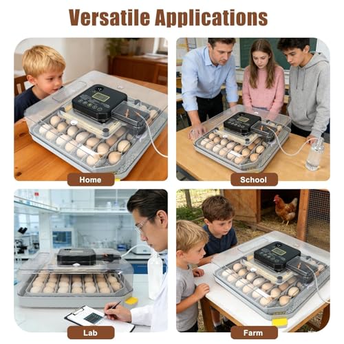 Series IV - 48 Egg Professional Incubator for Breeders, Automatic Sensor-Based Precise Humidity & Temp Control, Adjustable Spacing, Auto Turn & Auto Stop, Preset Incubation Days, Chick Separator - size: 48-Egg Gray