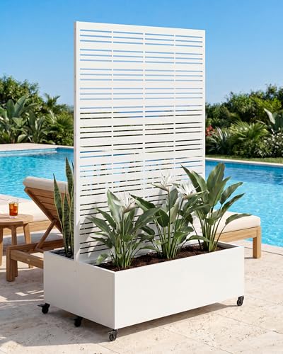 Louvered Privacy Planter Box with Trellis, Patio Balcony - White - color: Dual Planter Box - Matte White