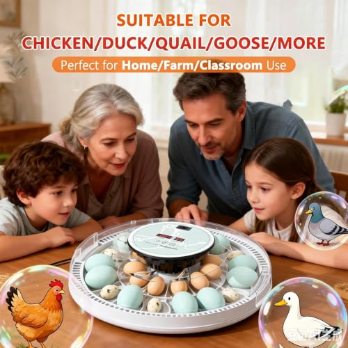 28 Egg Incubator with Auto Egg Turner, Duck Goose Egg Trays Hatcher