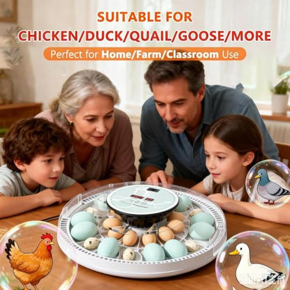 28 Egg Incubator with Auto Egg Turner, Duck Goose Egg Trays Hatcher