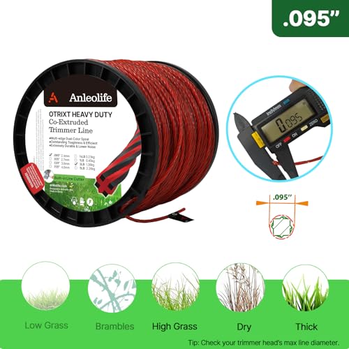 Anleolife .095" Octa-Twist Weed Eater String, Heavy Duty, 921ft 3 lb Spool - color: .095 Red, size: 3 Pound