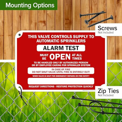 This Valve Controls Supply To Automatic Sprinklers Alarm Test Sign, 12x18 Inches, 55 mil thick HDPS (high density polystyrene), Made in USA by My Sign Center - size: 12x18 Polystyrene
