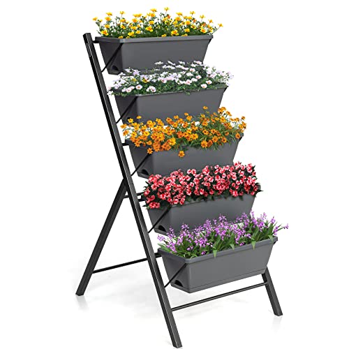 COSTWAY Vertical Raised Garden Bed, 5 Tier Planter Box with Drainage Holes