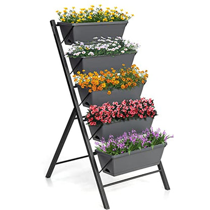 COSTWAY Vertical Raised Garden Bed, 5 Tier Planter Box with Drainage Holes
