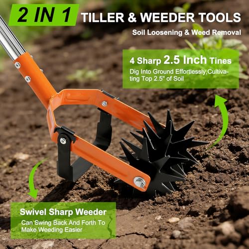 2-in-1 Rotary Cultivator Tiller, 43"-72" Adjustable Handle