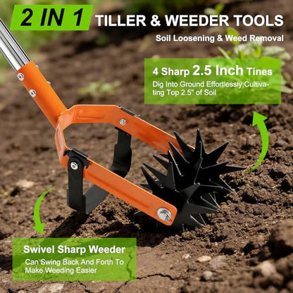 2-in-1 Rotary Cultivator Tiller, 43"-72" Adjustable Handle