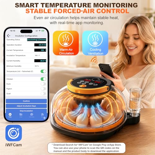 12-Egg Incubator for Hatching Chicken Eggs with WiFi Camera and Auto Turner