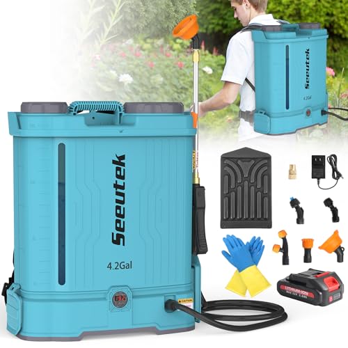 SEEUTEK Battery Powered Backpack Sprayer 4.2 Gallon,Electric Garden Sprayer