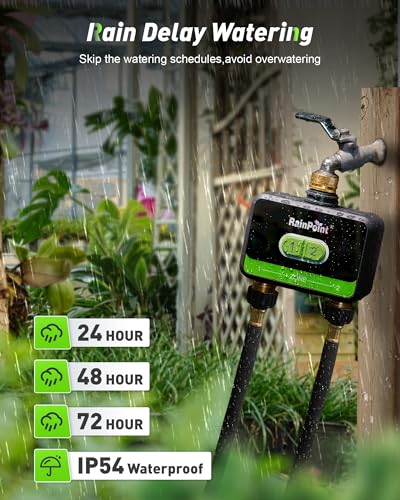 RAINPOINT Smart Water Timer, Smart Hose Timer 2 Outlet with Brass Inlet & Outlet (Not Gateway), Wireless Sprinkler Controller with Rain Delay, Automatic Irrigation System for Lawns and Yard - size: 2-Zone Without Gateway