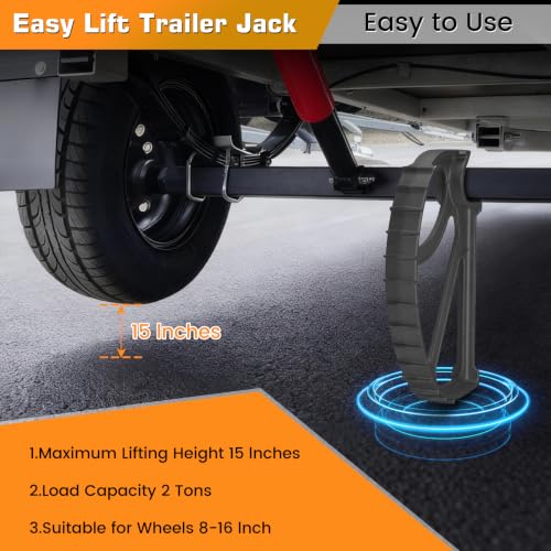 Easy Lift Trailer Jack(Black),Heavy Duty Boat Trailer Jack Suitable for 8-15 Inch Wheels of Single-axle Vehicles,Boats,Camping Trailers,etc.,Aluminum Alloy Boat Trailer Jack,Quick Jack - color: Black