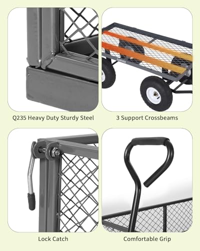 400 Lbs Steel Garden Cart, Utility Wagon with Removable Mesh Sides-Gray - color: Gray