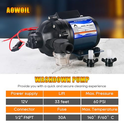 12V RV Water Pump,7GPM 60 PSI Water Diaphragm Pump with 1/2" FNPT,HY-70601T