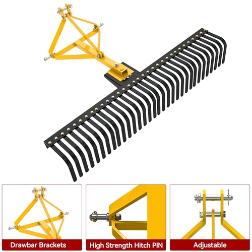 YITAMOTOR 3 Point Landscape Rock Rake for CAT 1, 5 FT Attach Tractor Rake - size: 60 Inch