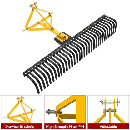 YITAMOTOR 3 Point Landscape Rock Rake for CAT 1, 5 FT Attach Tractor Rake - size: 60 Inch