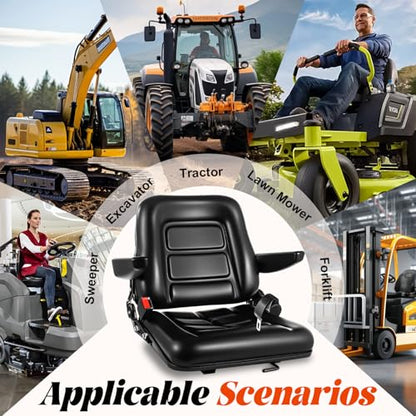 Universal Forklift Seat,Fold Down Tractor Seat with Adjustable Angle Back,Forklift Seat with Retractable Safety Belt,for Tractor,Skid Loader,Excavator,Dozer,Backhoe