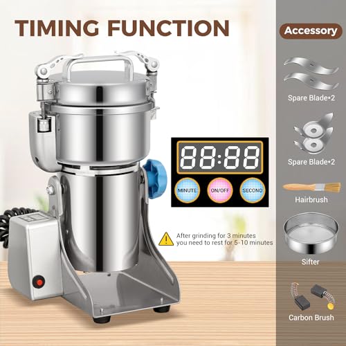 LEEVOT Grain Mill 500g Commercial Spice Grinders Electric 1500W Stainless Steel Pulverizer Dry Grinder for Grinding Wheat, Oats, Corn, Pepper, and Coffee Beans – Grinder for Kitchen. - size: 500G