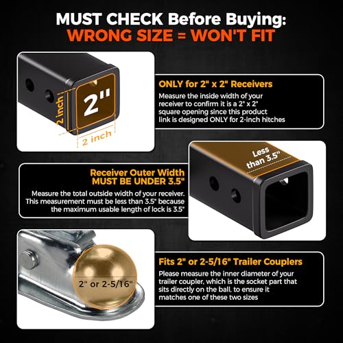 CAMMOO Adjustable Trailer Hitch for 2inch Receiver & 6 inch Rise/Drop Hitch - size: 2"x6"