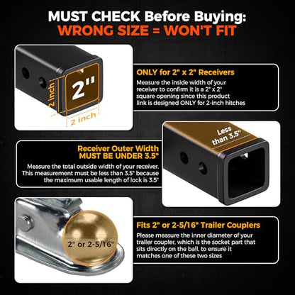 CAMMOO Adjustable Trailer Hitch for 2inch Receiver & 6 inch Rise/Drop Hitch - size: 2"x6"