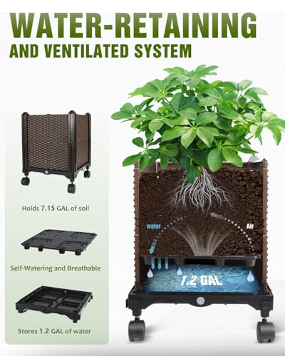71inch 3-in-1 Planter Box with Trellis, Wheels, 6 Layer Tomato Cage