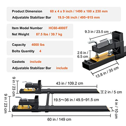 VEVOR Pallet Forks, 60" Total Length, 4000 lbs Clamp-On - size: 60 Inch