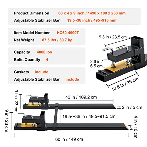 VEVOR Pallet Forks, 60" Total Length, 4000 lbs Clamp-On - size: 60 Inch