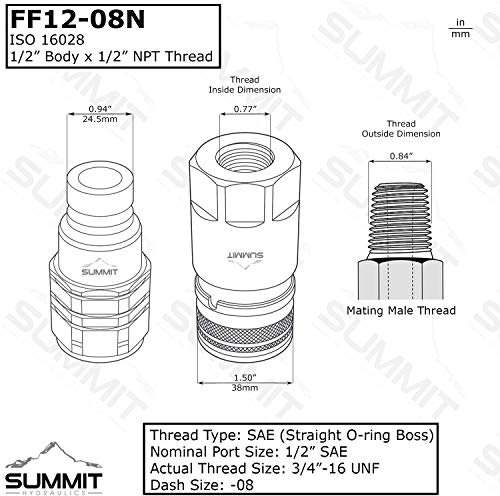 1/2" Skid Steer Flat Face Hydraulic Quick Connect Couplers/Couplings Set w/Dust Caps, 4 Sets - size: 4 Set