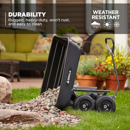 Gorilla Carts Poly Dump Cart, 600 lb. Capacity, 4 Cu ft, Quick Release Dump - size: 4-Cubic Feet, style: Pneumatic