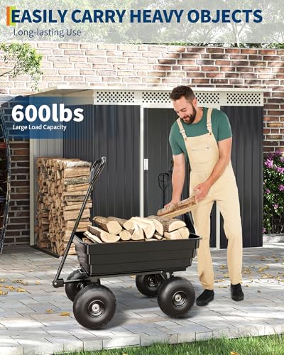 GarveeLife Poly Dump Cart - Heavy Duty 600 LBS Garden Cart with Quick-Release Dumping 10 in Tires, Utility Wagon for Yard Work, Landscaping, Gardening - size: 600 lbs