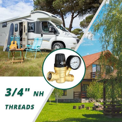 STMOUTUO RV Water Pressure Regulator Valve for Camper. Lead-Free Brass.