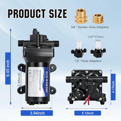 ECO-WORTHY RV Fresh Water Pump 12V DC 5.5GPM 70PSI,12 Volt Diaphragm Self-Priming Pump with Pressure Switch for RV Garden Irrigation Spraying Marine Yacht - color: Black 1