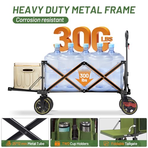 Timber Ridge 49" Extra Long Collapsible Folding Wagon with Tailgate&Brakes - color: Green, size: 250L