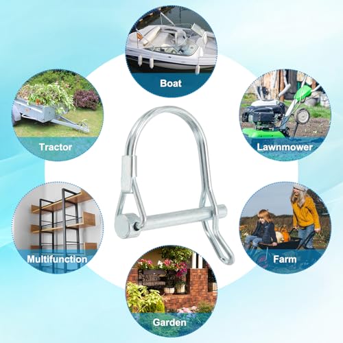 PATIKIL Trailer Coupler Pin 1/4" x1-9/16, 8 Pcs Wire Lock D Shape Safety Shaft Locking Round Pto Pins for Farm Trailers Lawn Hitches Garden Tractor Kayak Boat, Silver (6x40mm) - size: 1/4" x 1-9/16"
