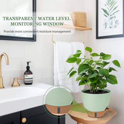2 Pack 10 inch Plant Pots, Plastic Self Watering Planters - color: Green, size: 10 inches