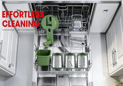Rotary Cheese Grater Hand Crank with Foldable Handle, Three Blades - color: Green