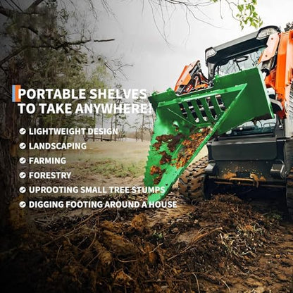 Heavy Duty Stump Bucket for Skid Steer Quick Attach, AR400 Serrated Edge Tree Scoop Digger, Tractor Loader Attachment for Root Removal, Green